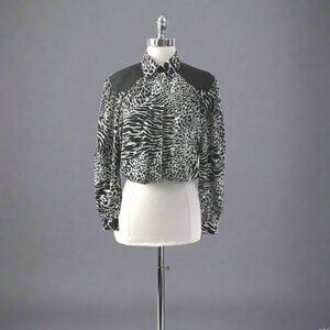 Vintage 80s Faux Leather Leopard Zebra Blouse M